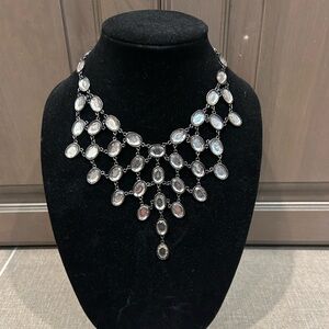 Statement Bib Necklace - Clear Gems and Gunmetal